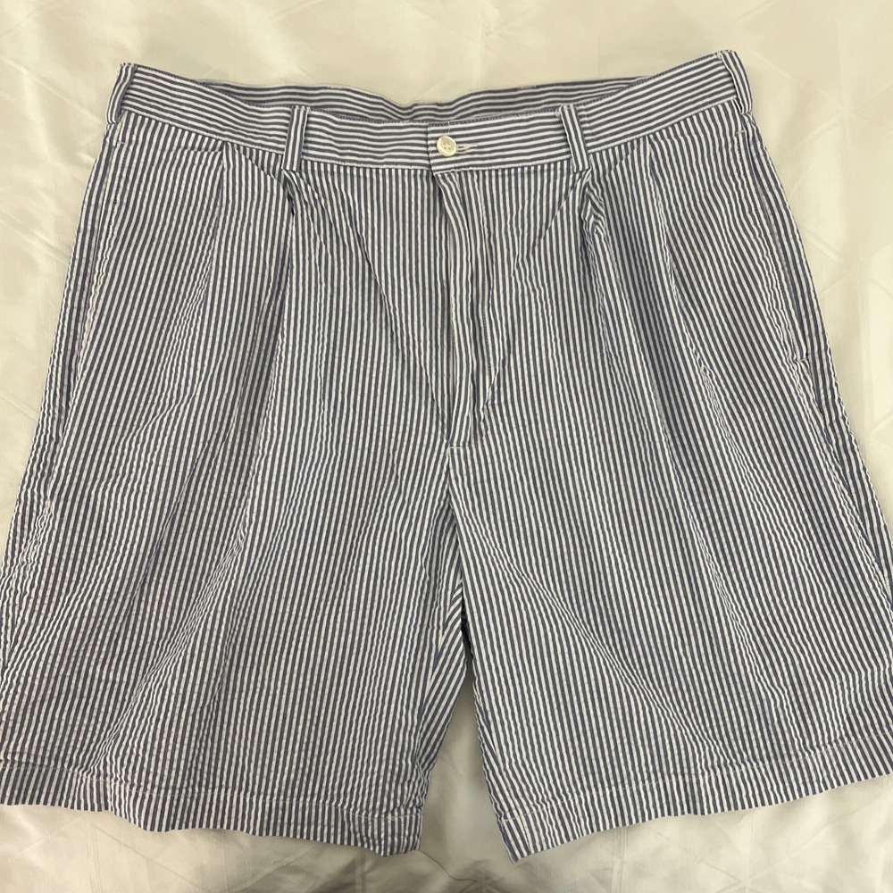 JoS A Bank Shorts Mens 38 Blue White Seersucker Stays Cool Beach 100% Cotton